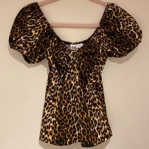 NWT Vixen by Micheline Pitt Powder Puff top in Wild Leopard Sz S